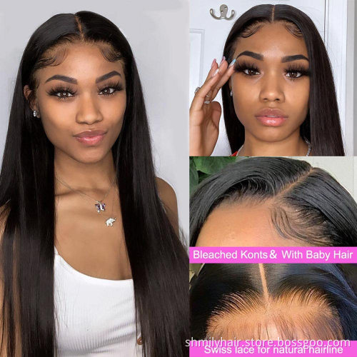 Shmily Hot Selling Brazilian Virgin Hair Silky Straight Brazilian Human Hair Wigs with Bangs Lace Front Wigs For Black Women